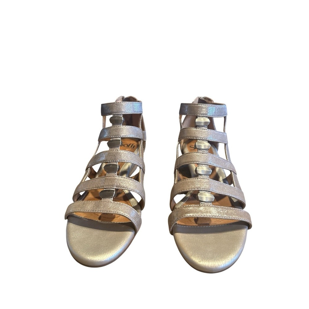 Sofft Rio II Silver Leather Gladiator Strappy Wedge Sandals Woman's Sz9 Back Zip